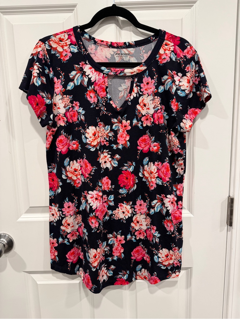 Joe Boxer Navy Floral Keyhole Short-Sleeve Tee with Pink Blooms